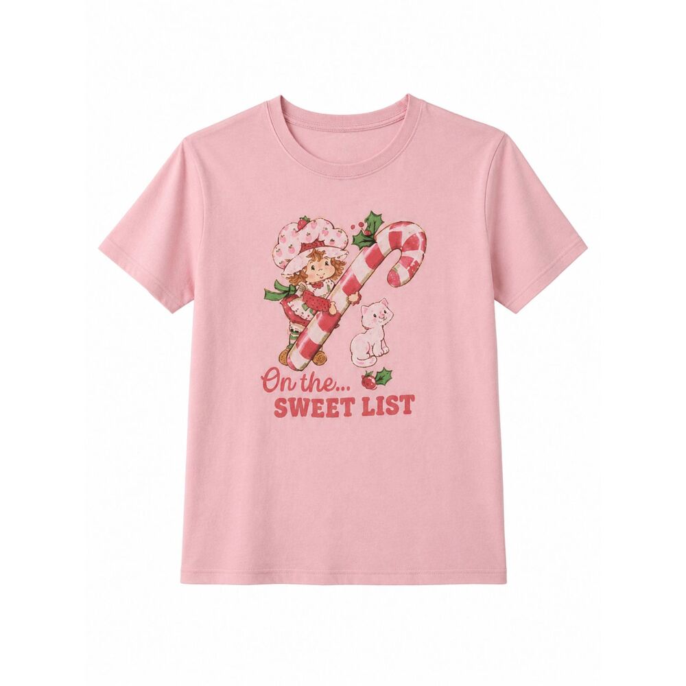 Strawberry Shortcake Women’s T-Shirt Size Medium Pink Christmas Sweet List